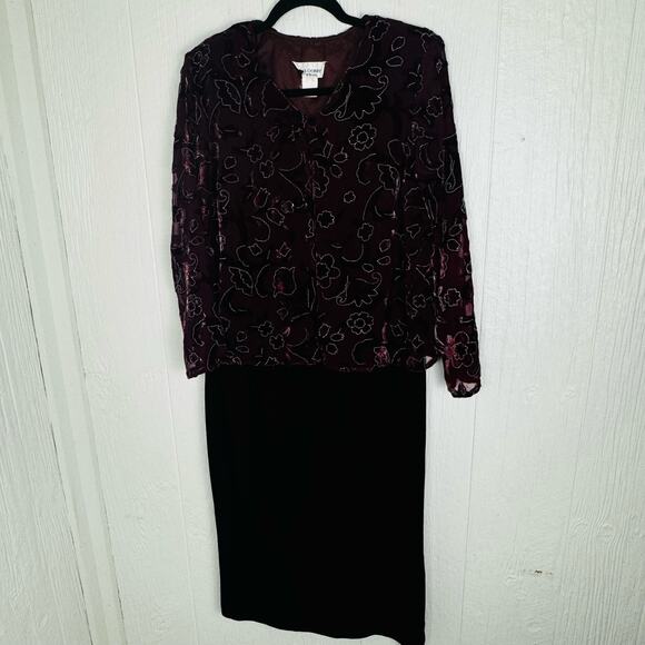 Miss Dorby Vintage Velvet Burnout Velour Midi Cardigan Dress Size XL Petite Red - Picture 11 of 12